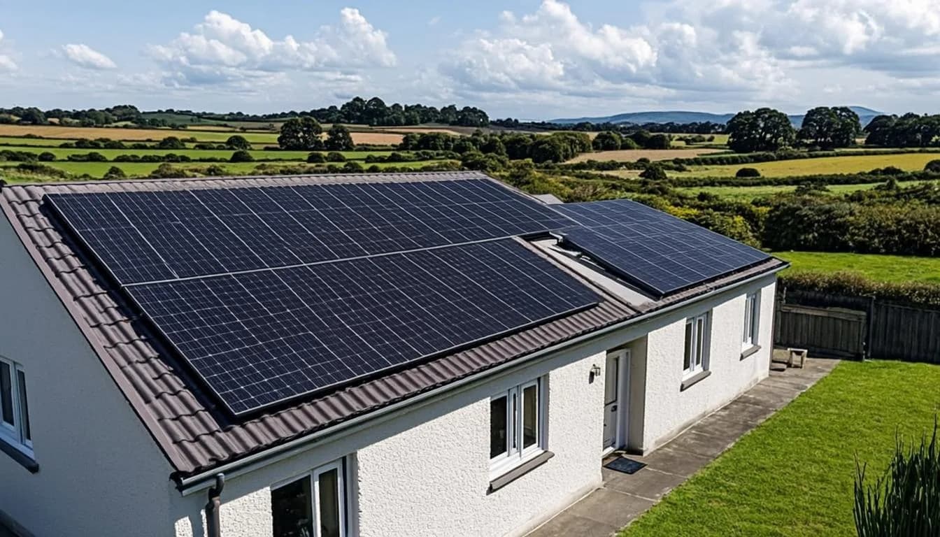 Solar panel installation on a modern bungalow in County Meath